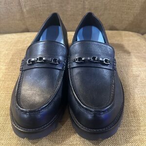 Coach Black Leather Slip-On Loafers with Chain Detail